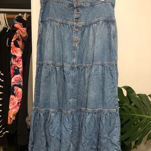 We The Free Blue Button-Front Maxi Skirt